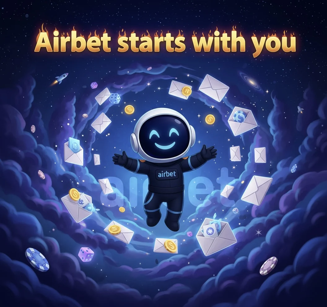 05 astronauta mascotte di airbet tra buste e monete